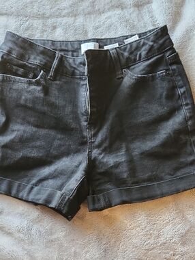 Time and Tru Black High-Rise Cuffed Denim Shorts